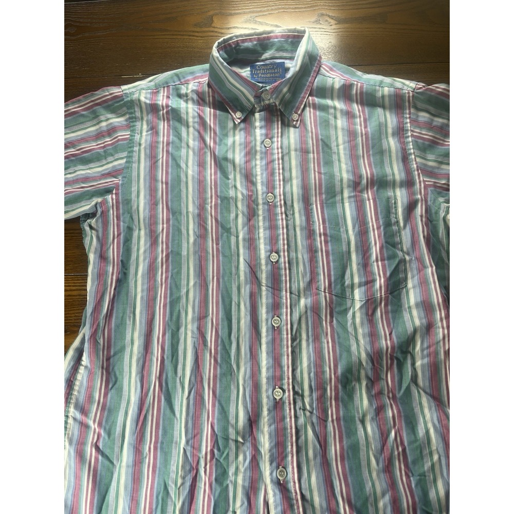 Country Traditionals by Pendleton Stripe Short Sleeve Button Up Shirt Size M USA